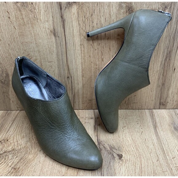 Coach Womens Unna Stiletto Bootie Shoes Green 4.5 Inch Heels Back Zip Size 11B - Picture 1 of 16